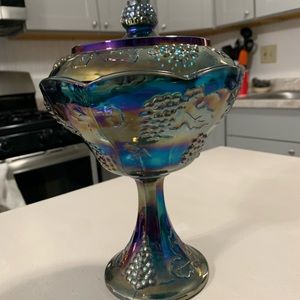 Vintage Indiana blue carnival candy dish glass
